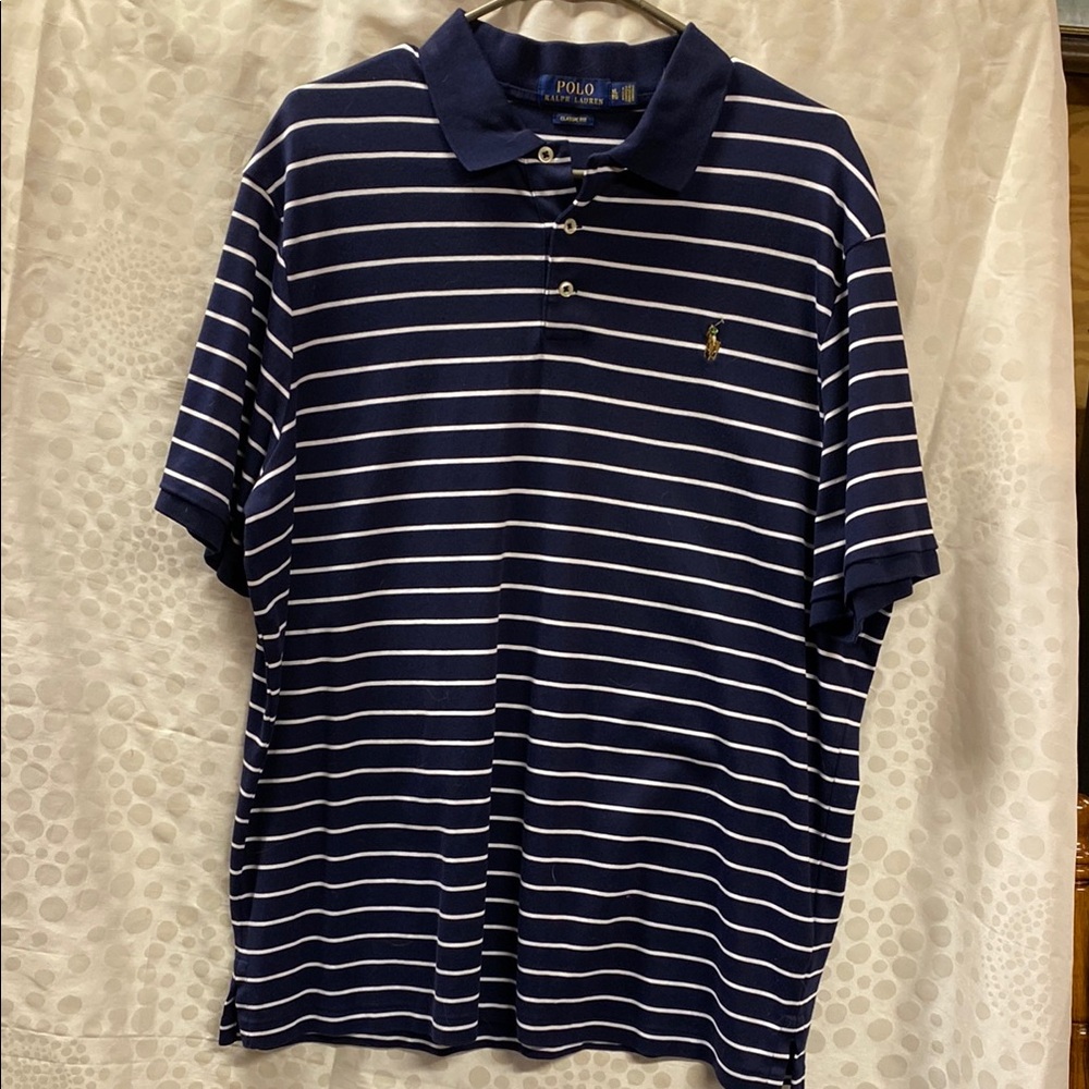 NWOT- Men’s Striped Soft Cotton Polo Shirt -Polo by Ralph Lauren Navy Striped